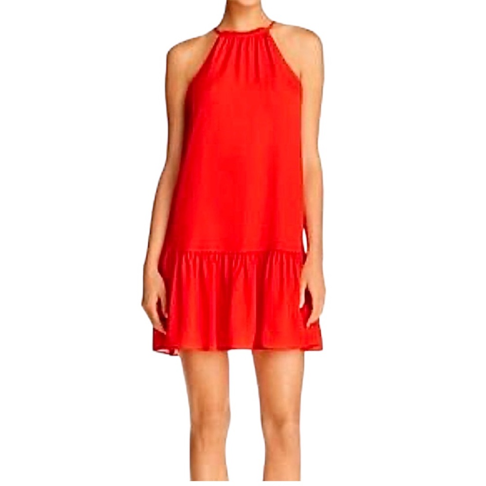 AQUA Women’s Red Halter Ruffle Hemline Dress Size Small
